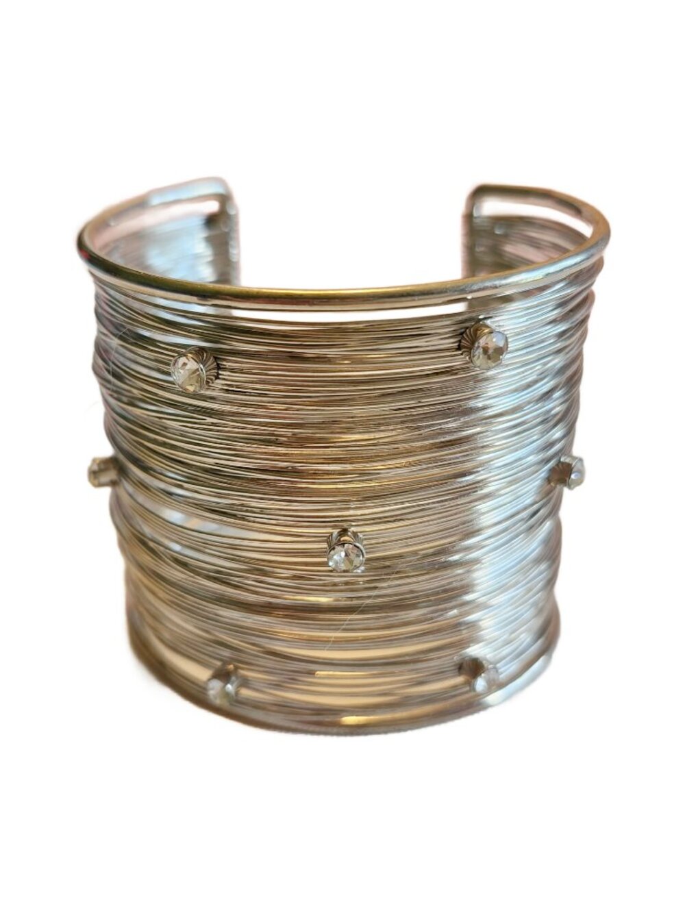 Chunky Silver Tone Wire Cuff Bracelet with Crystal Accents